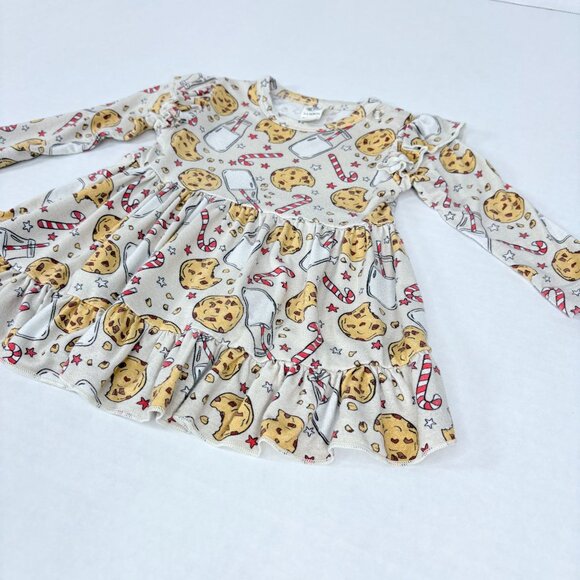 Baby Girls Bamboo Winter Christmas Holiday Santa Cookies Print Twirl Dress 3-6m - Picture 2 of 9